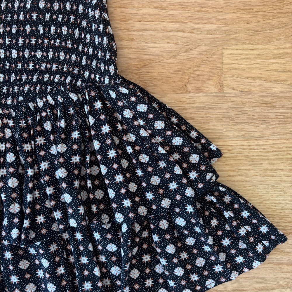 Boho black printed mini skirt